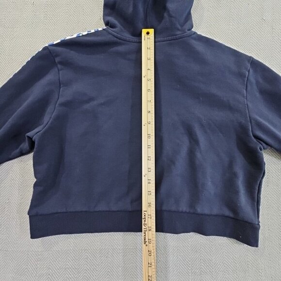 Adidas Women's Sz L Cheetah Print Pullover Hoodie in Navy Cropped Yoga Gym EUC - Picture 8 of 9